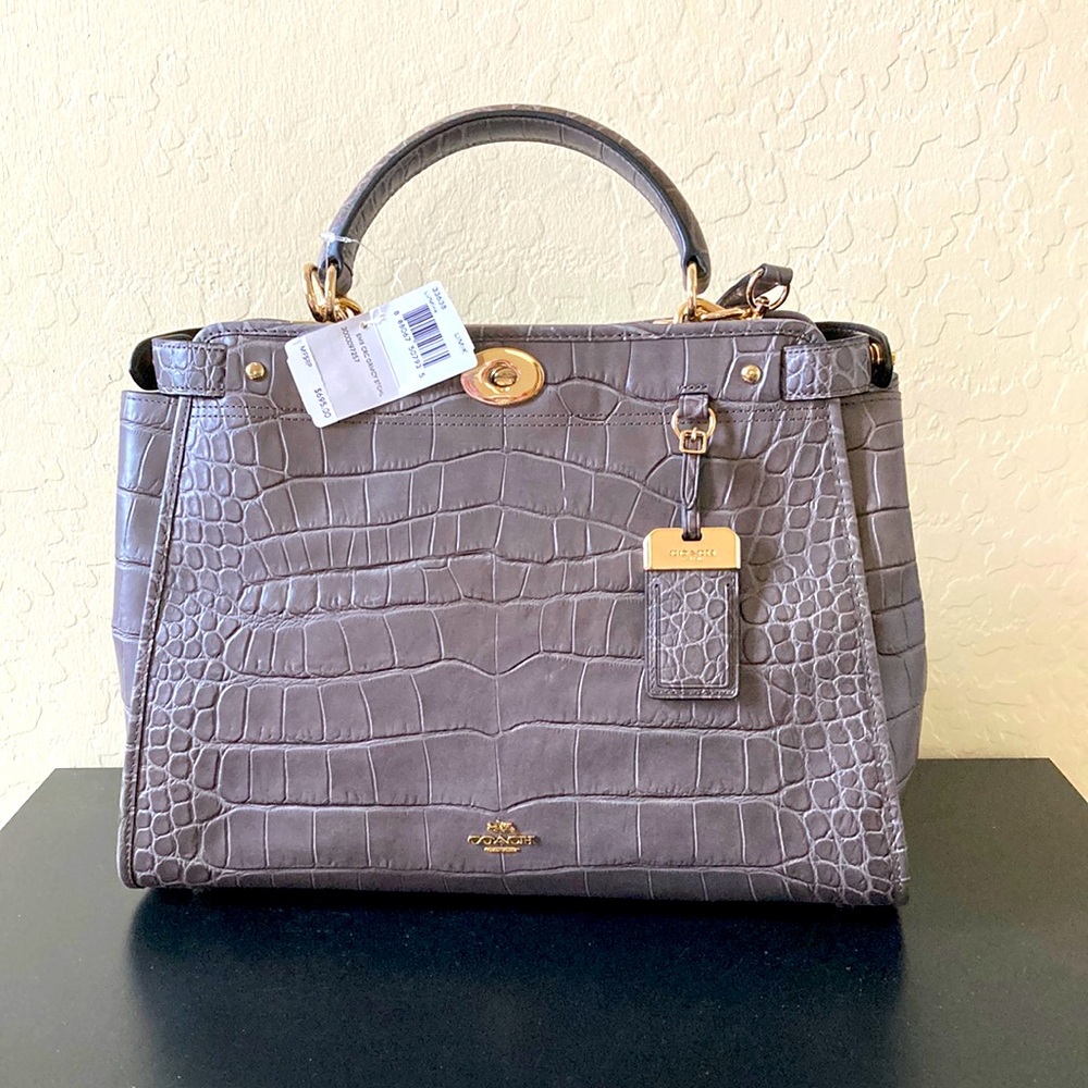 Coach GRAMERCY SATCHEL NWT Gray Croc-Embossed Handbag